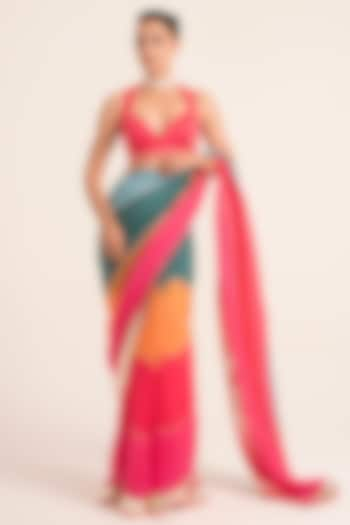 Multi-Colored Satin & Organza Gota Embroidered Saree Set by Ruhr India at Pernia's Pop Up Shop