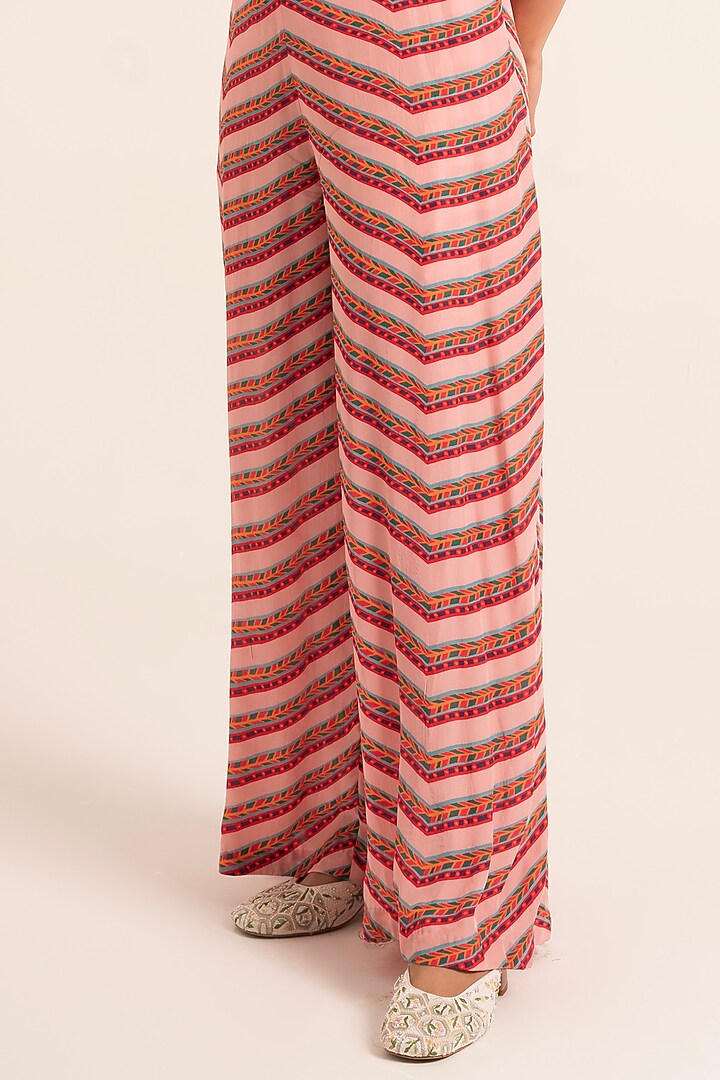 Multi-Colored Crepe & Dola Silk Striped Printed Jumpsuit With Jacket by Ruhr India at Pernia's Pop Up Shop