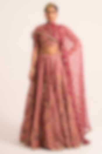 Magenta Tissue Sequins Embroidered Bridal Lehenga Set by Ruhr India at Pernia's Pop Up Shop