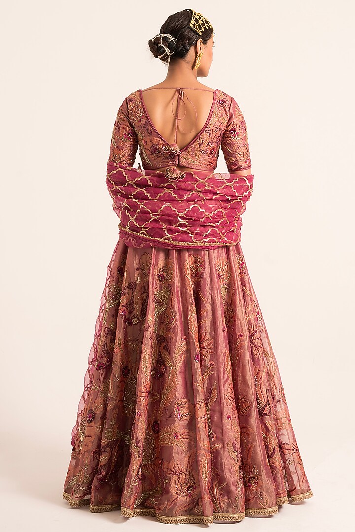 Magenta Tissue Sequins Embroidered Bridal Lehenga Set by Ruhr India at Pernia's Pop Up Shop