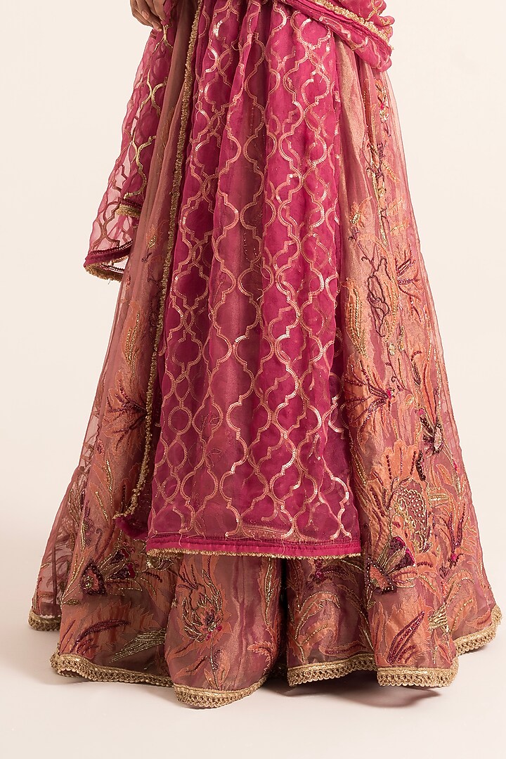 Magenta Tissue Sequins Embroidered Bridal Lehenga Set by Ruhr India at Pernia's Pop Up Shop