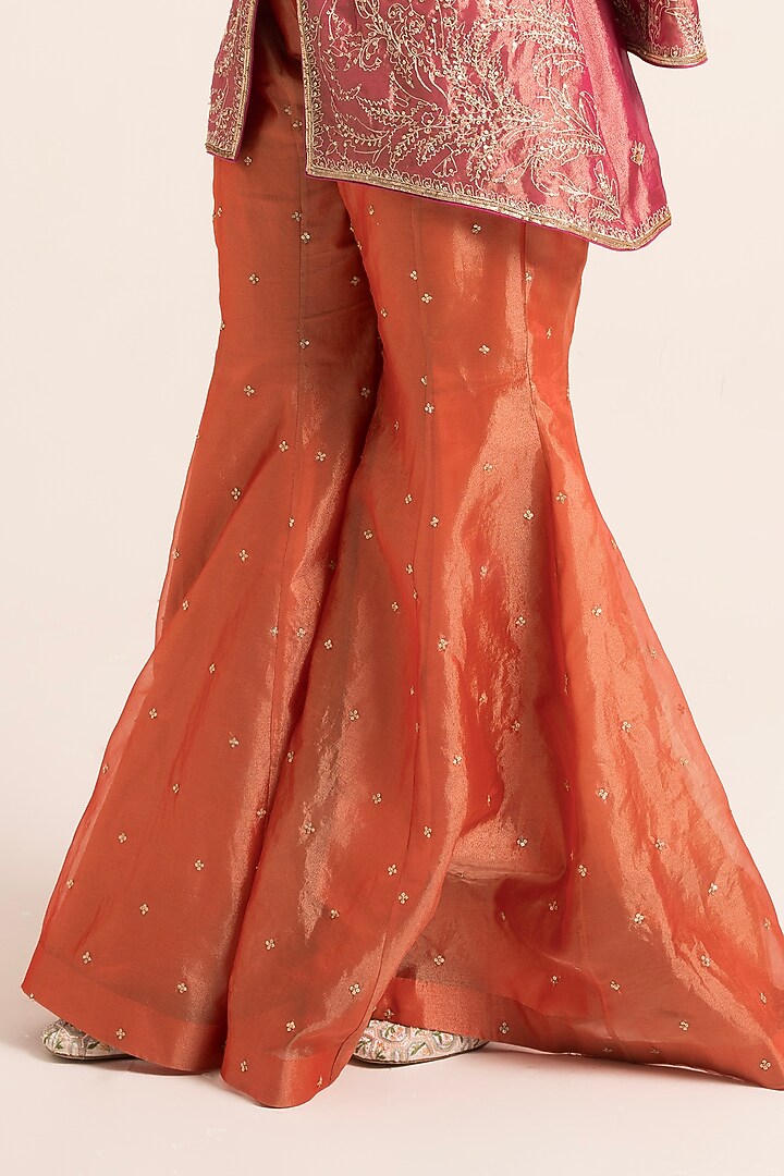 Orange Tissue Sequins Embroidered Wedding Sharara Set by Ruhr India at Pernia's Pop Up Shop