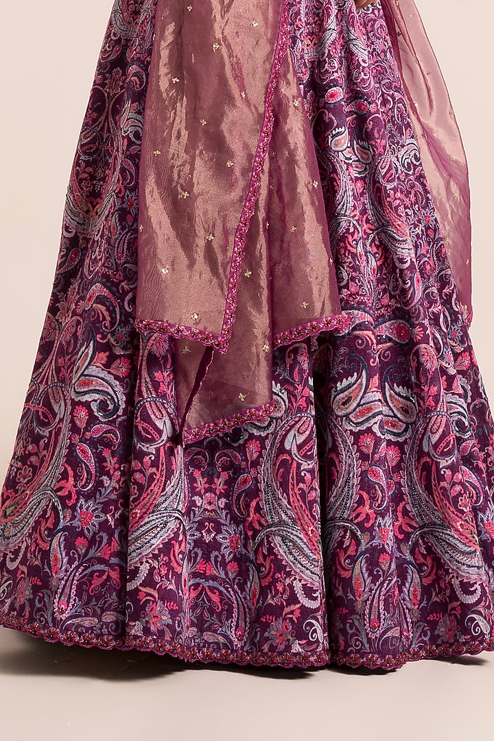 Ink Purple Dola Silk Sequins Embroidered & Printed Wedding Lehenga Set by Ruhr India at Pernia's Pop Up Shop