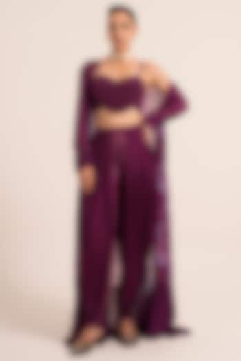 Ink Purple Chiffon Cape Set by Ruhr India
