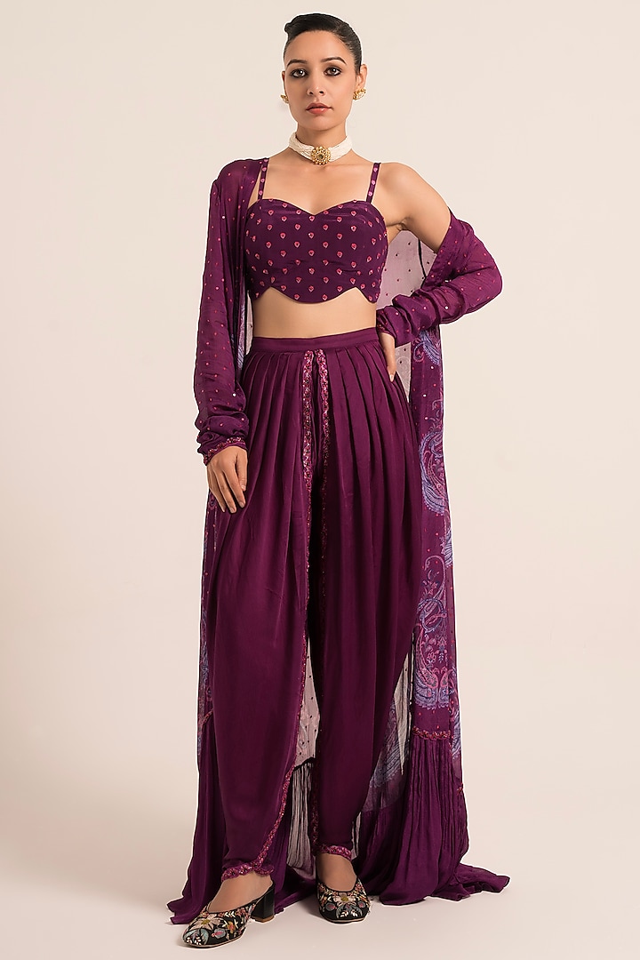 Ink Purple Chiffon Cape Set by Ruhr India