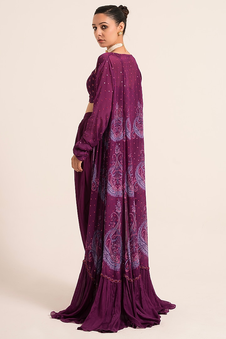 Ink Purple Chiffon Cape Set by Ruhr India at Pernia's Pop Up Shop