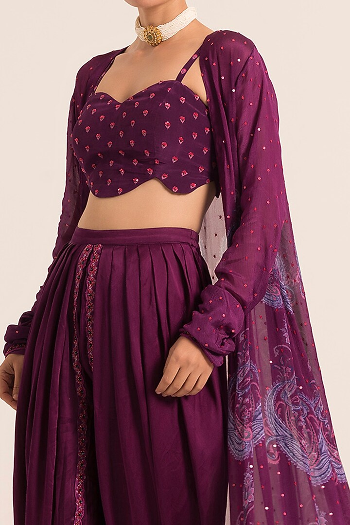 Ink Purple Chiffon Cape Set by Ruhr India at Pernia's Pop Up Shop