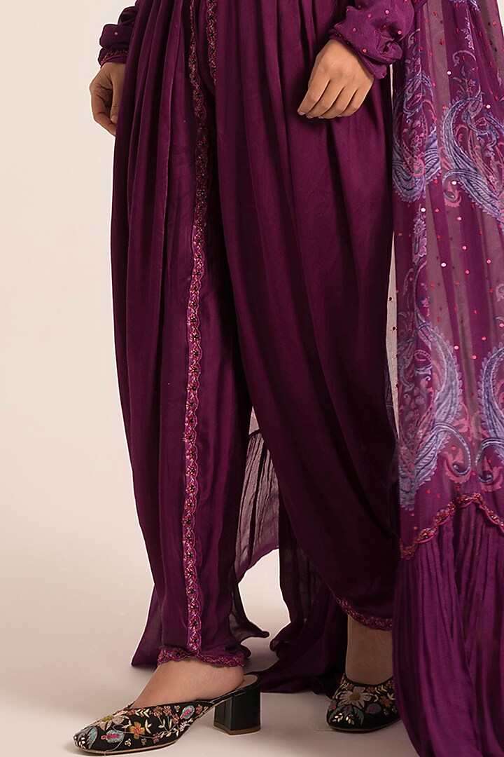 Ink Purple Chiffon Cape Set by Ruhr India at Pernia's Pop Up Shop