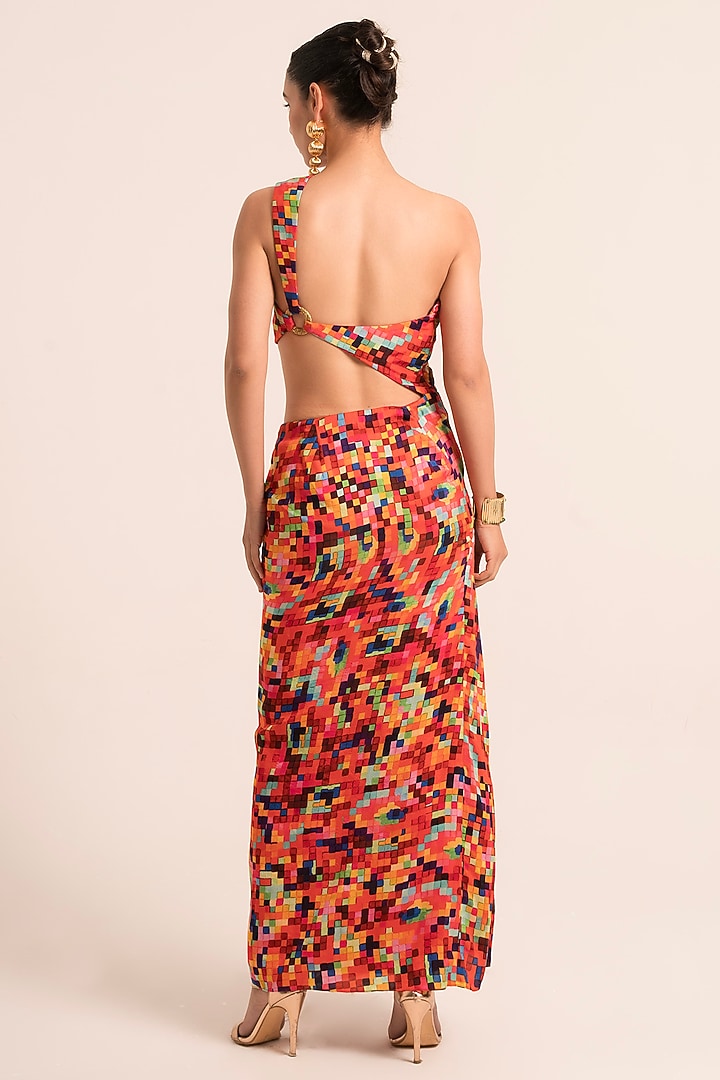 Red Dola Silk Printed One-Shoulder Vacation Dress by Ruhr India at Pernia's Pop Up Shop