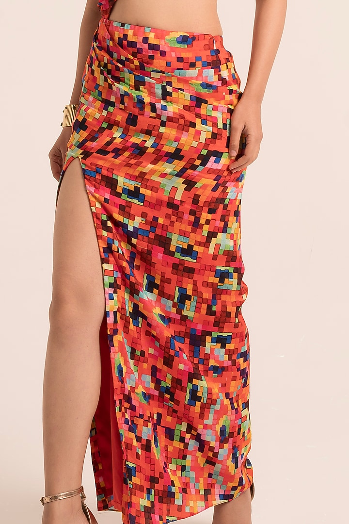 Red Dola Silk Printed One-Shoulder Vacation Dress by Ruhr India at Pernia's Pop Up Shop