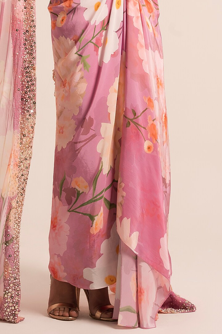 Pink Crepe Floral Printed Dhoti Skirt Set by Ruhr India at Pernia's Pop Up Shop