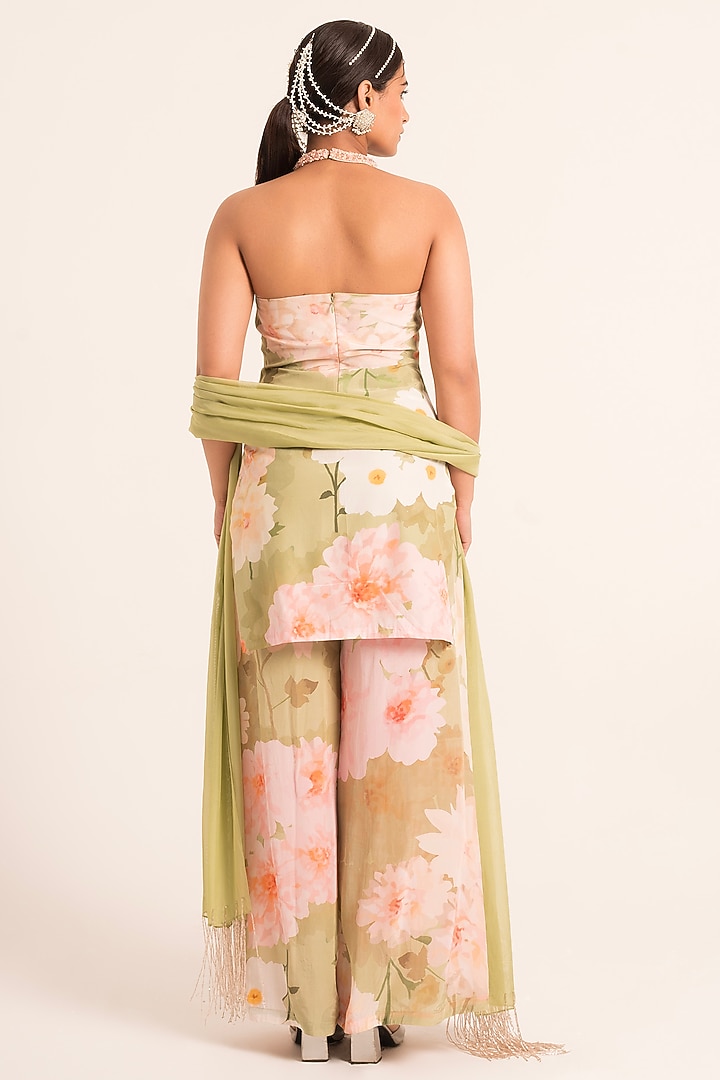 Green Crepe & Organza Pearl Embroidered Kurta Set by Ruhr India at Pernia's Pop Up Shop