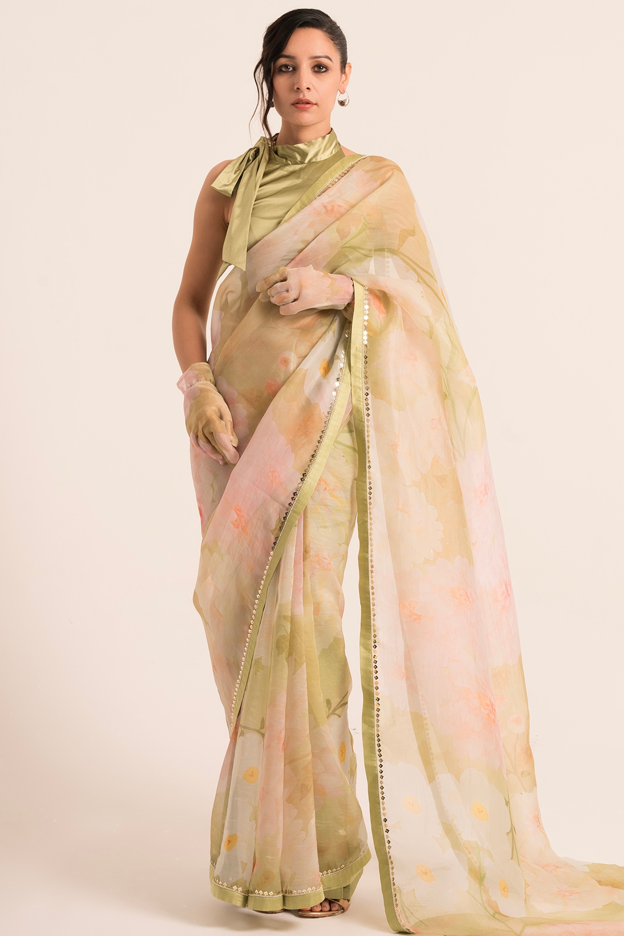 Blush pink Pure silk saree with embroidered blouse – Aashima Behl