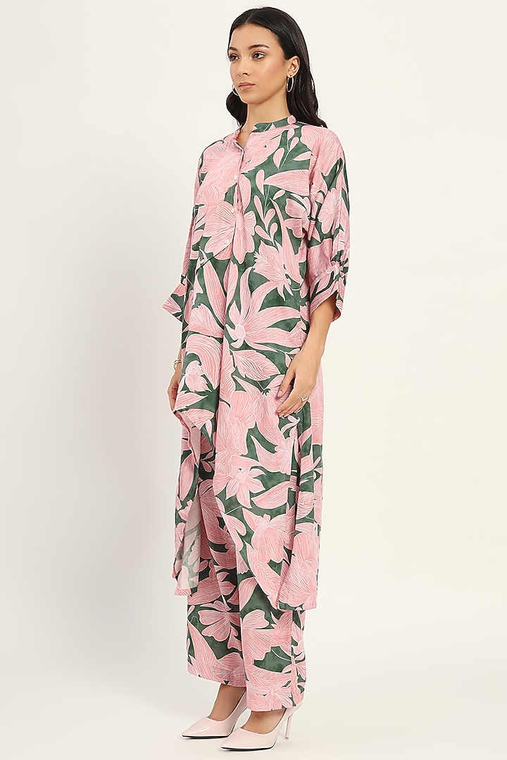 Multi-Colored Cotton Floral Printed Asymmetric Kurta Set by Ruhr India at Pernia's Pop Up Shop