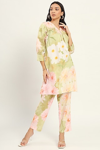 Multi-Colored Cotton Printed A-Line Kurta Set by Ruhr India