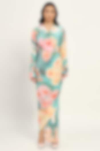Pastel Blue Crepe Floral Printed Draped Vacation Dress by Ruhr India at Pernia's Pop Up Shop
