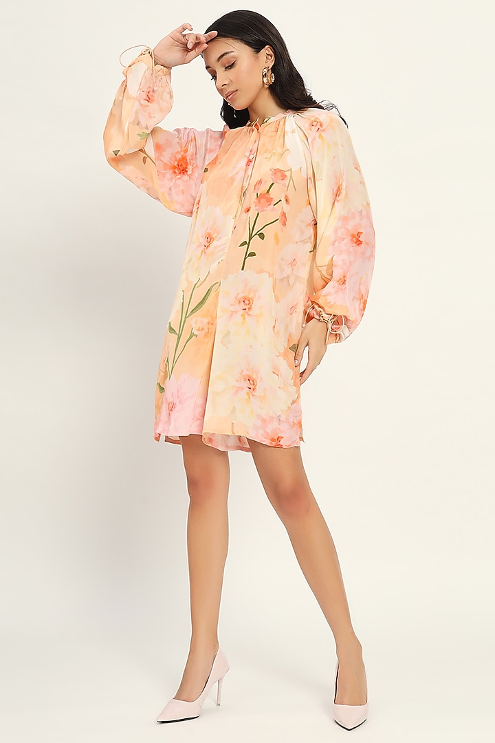 Multi-Colored Crepe Floral Printed Mini Summer Dress by Ruhr India at Pernia's Pop Up Shop