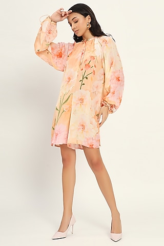 Multi-Colored Crepe Floral Printed Mini Dress by Ruhr India
