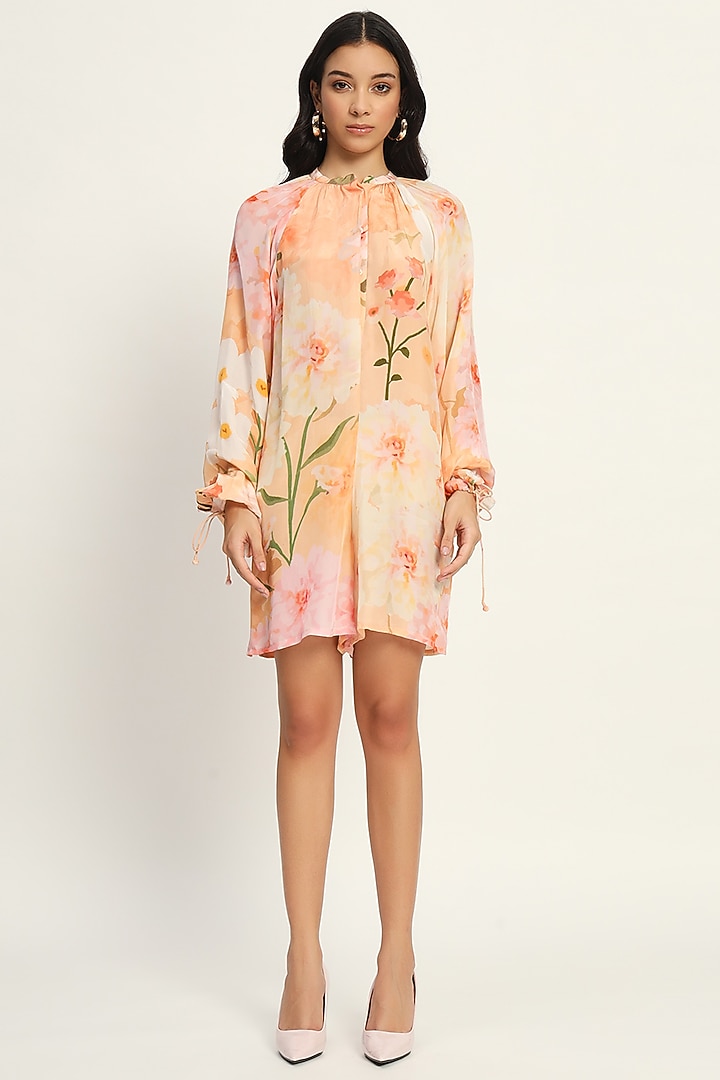 Multi-Colored Crepe Floral Printed Mini Summer Dress by Ruhr India at Pernia's Pop Up Shop