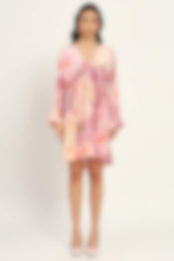 Pink Crepe Floral Printed A-Line Mini Summer Dress by Ruhr India at Pernia's Pop Up Shop