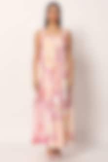 Multi-Colored Cotton Floral Printed A-Line Maxi Dress by Ruhr India