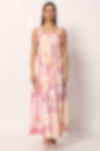 Multi-Colored Cotton Floral Printed A-Line Maxi Summer Dress by Ruhr India at Pernia's Pop Up Shop