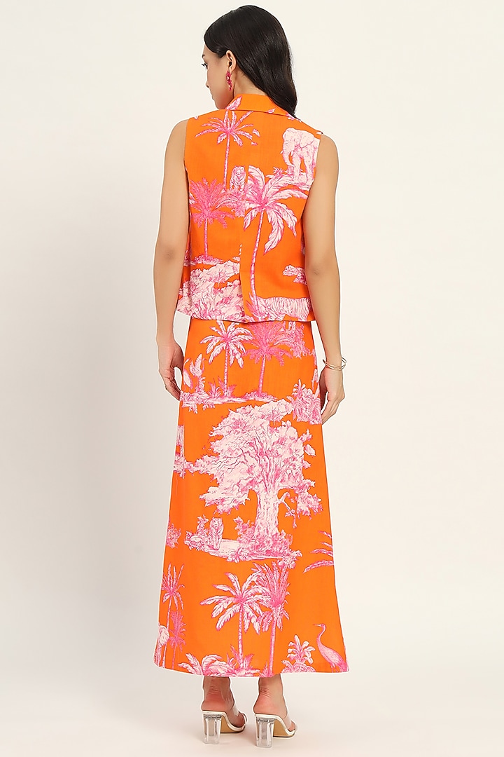 Orange Cotton Linen Printed Sleeveless Maxi Summer Dress by Ruhr India at Pernia's Pop Up Shop
