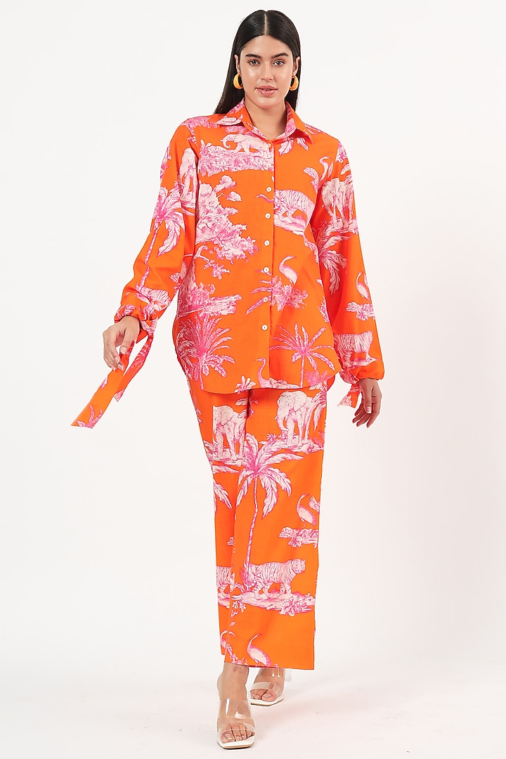 Orange Cotton Printed Co-Ord Set by Ruhr India at Pernia's Pop Up Shop
