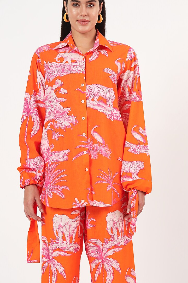 Orange Cotton Printed Co-Ord Set by Ruhr India at Pernia's Pop Up Shop