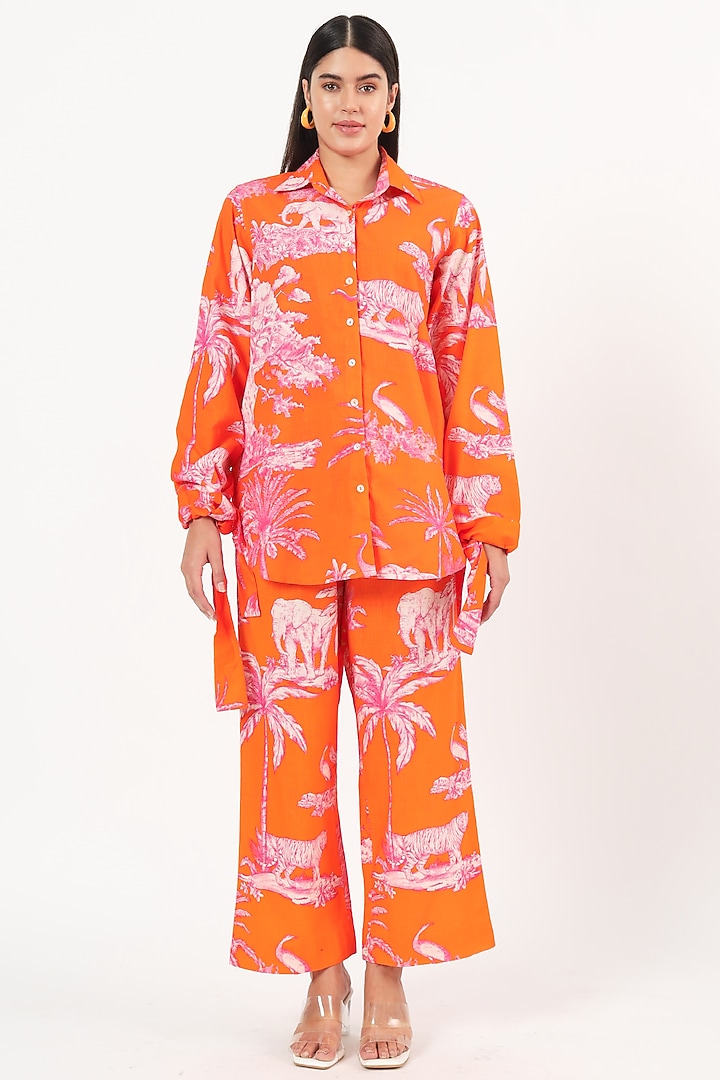 Orange Cotton Printed Co-Ord Set by Ruhr India at Pernia's Pop Up Shop