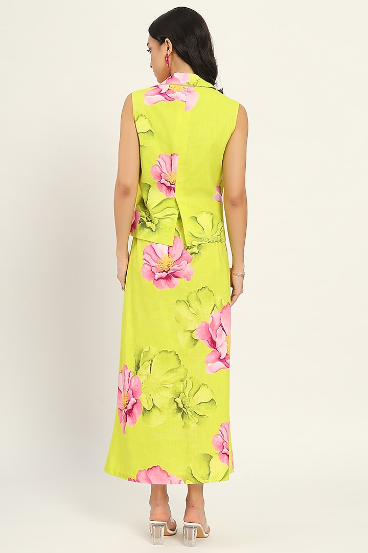 Green Cotton Linen Printed Sleeveless Maxi Summer Dress by Ruhr India at Pernia's Pop Up Shop