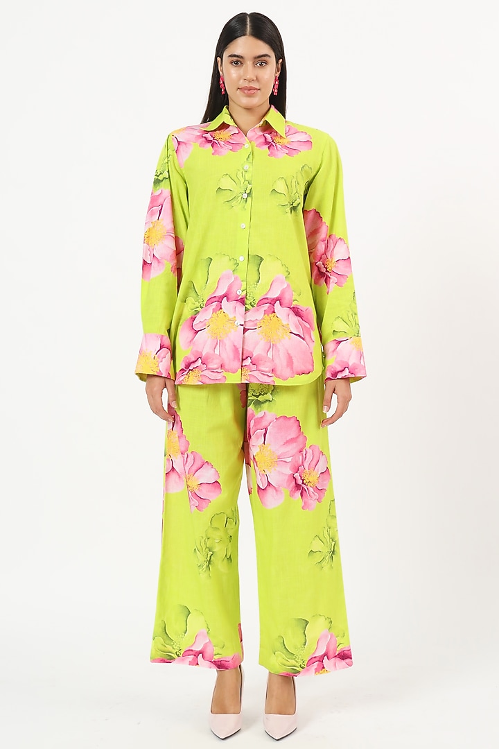Green Cotton Printed Co-Ord Set by Ruhr India at Pernia's Pop Up Shop