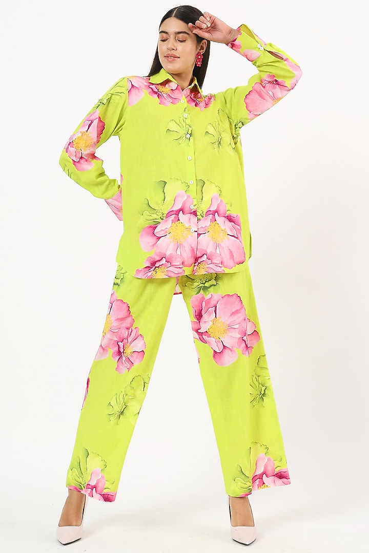 Green Cotton Printed Co-Ord Set by Ruhr India at Pernia's Pop Up Shop
