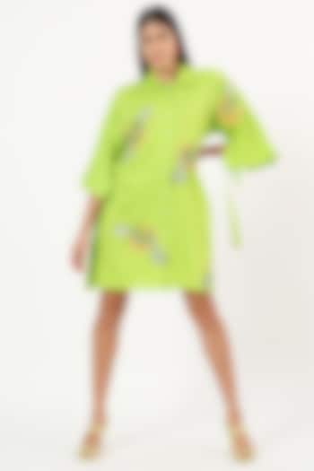 Green Cotton Giraffe Sequins Embroidered Mini Summer Dress by Ruhr India at Pernia's Pop Up Shop