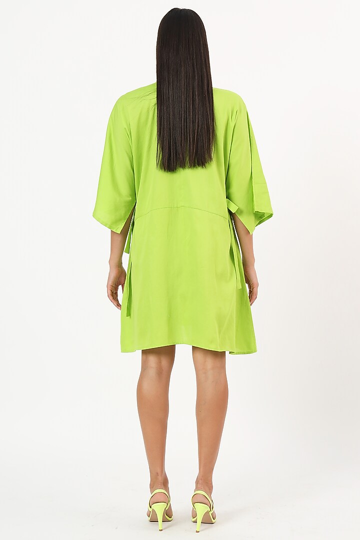 Green Cotton Giraffe Sequins Embroidered Mini Summer Dress by Ruhr India at Pernia's Pop Up Shop