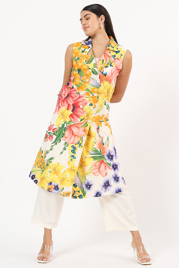 Multi-Colored Cotton Keiko Printed Blazer Summer Dress by Ruhr India at Pernia's Pop Up Shop