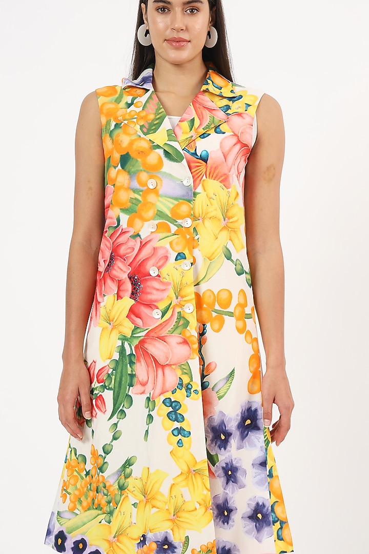 Multi-Colored Cotton Keiko Printed Blazer Summer Dress by Ruhr India at Pernia's Pop Up Shop