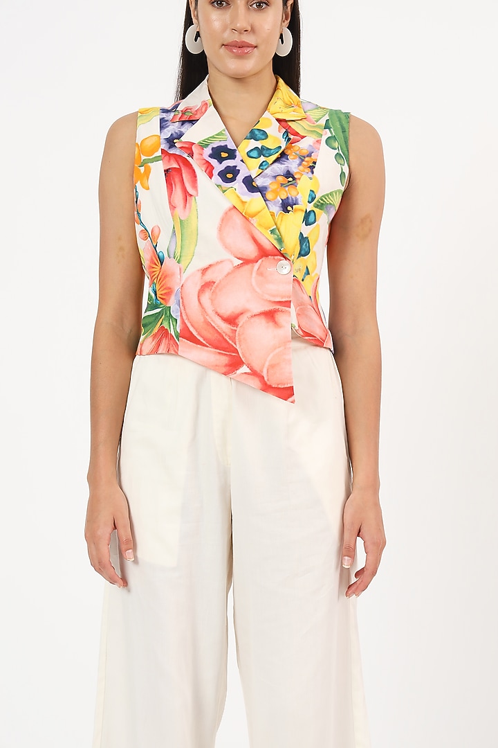 Multi-Colored Cotton Keiko Printed Waistcoat by Ruhr India at Pernia's Pop Up Shop