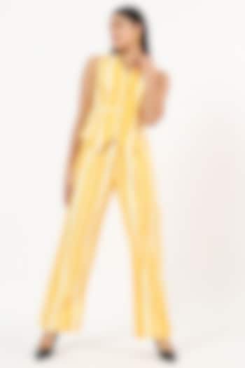 Yellow & White Cotton Linen Striped Co-Ord Set by Ruhr India at Pernia's Pop Up Shop