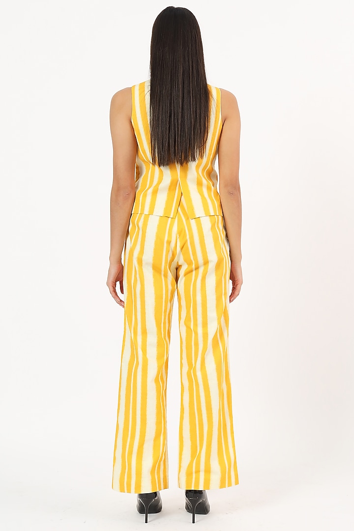 Yellow & White Cotton Linen Striped Co-Ord Set by Ruhr India at Pernia's Pop Up Shop