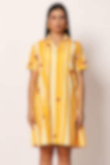 Yellow Cotton Stripe Printed Mini Summer Dress by Ruhr India at Pernia's Pop Up Shop