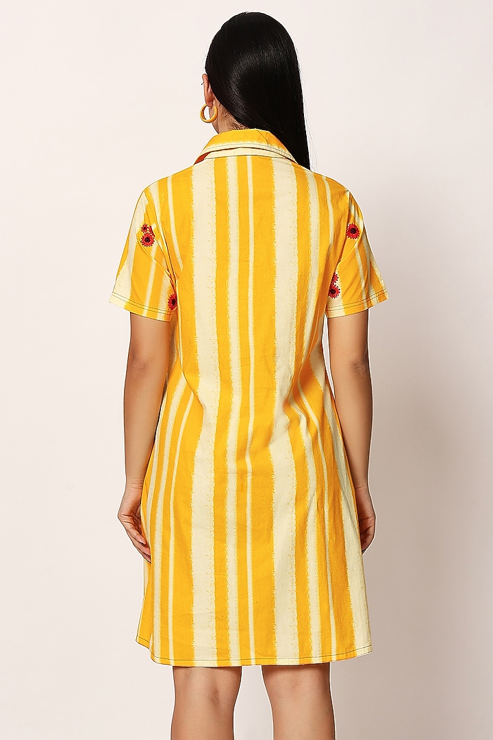 Yellow Cotton Stripe Printed Mini Summer Dress by Ruhr India at Pernia's Pop Up Shop