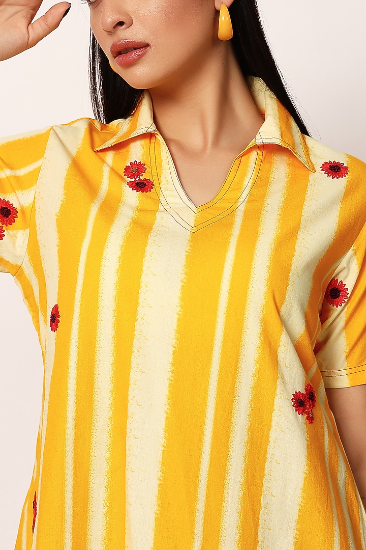 Yellow Cotton Stripe Printed Mini Summer Dress by Ruhr India at Pernia's Pop Up Shop