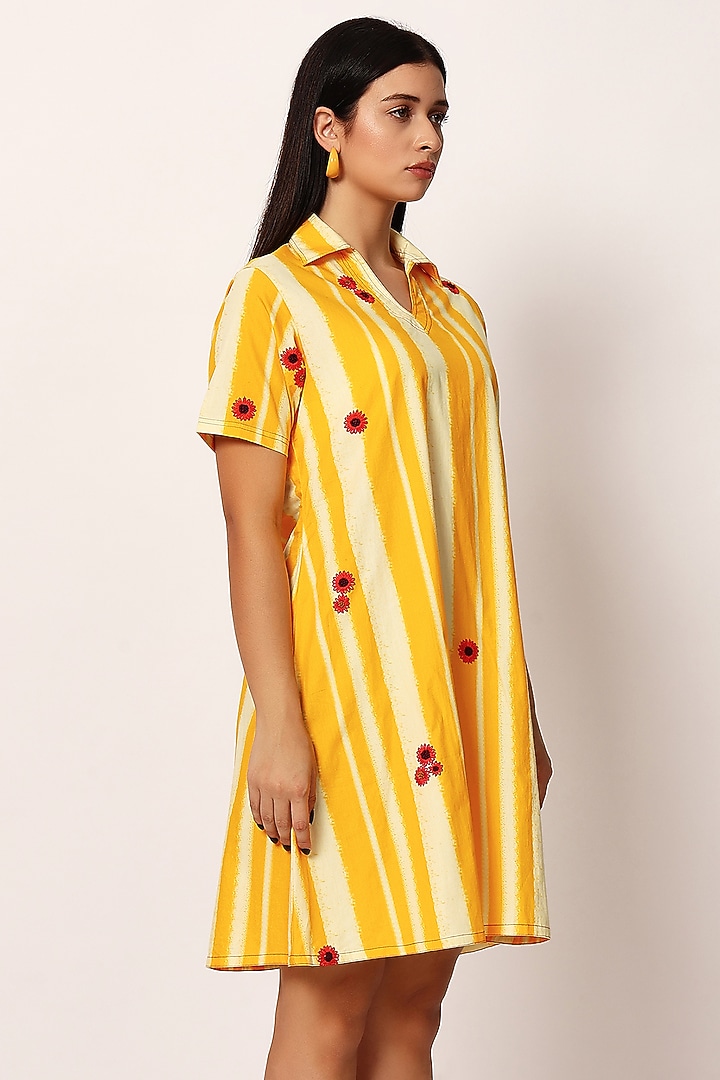 Yellow Cotton Stripe Printed Mini Summer Dress by Ruhr India at Pernia's Pop Up Shop