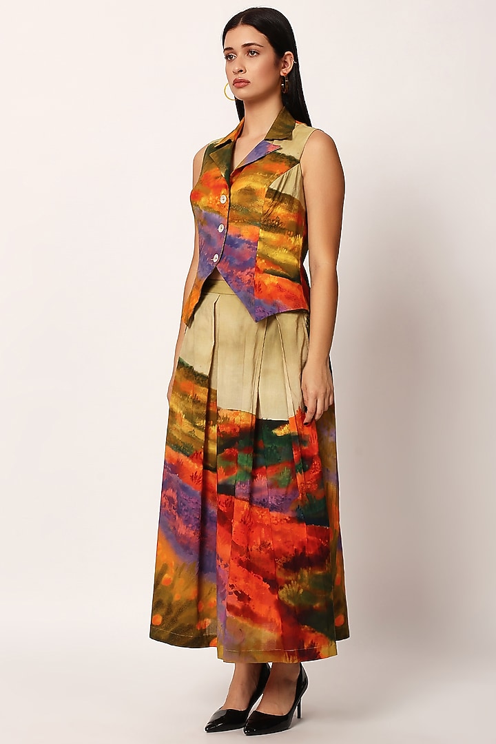 Multi-Colored Cotton Printed A-Line Skirt Set by RUHR INDIA at Pernia's Pop Up Shop