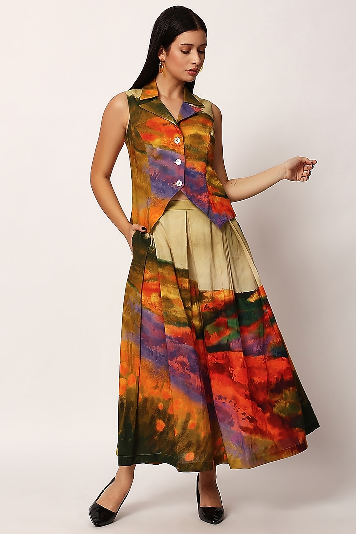 Multi-Colored Cotton Printed A-Line Skirt Set by RUHR INDIA at Pernia's Pop Up Shop