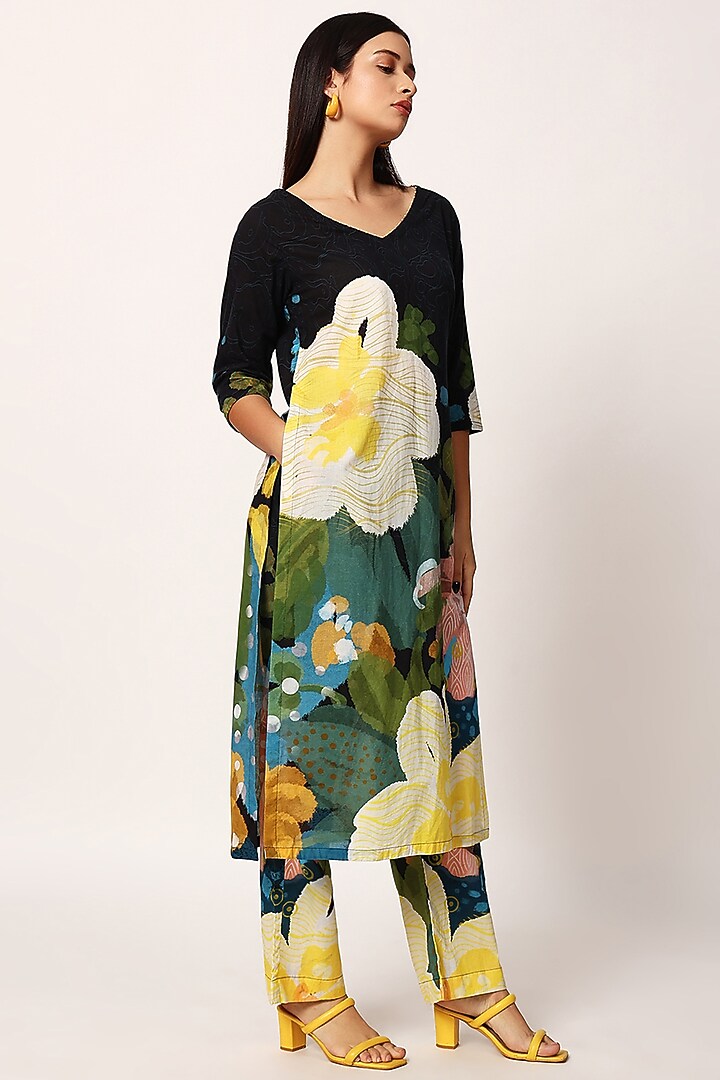 Multi-Colored Cotton Floral Printed Kurta Set by RUHR INDIA at Pernia's Pop Up Shop