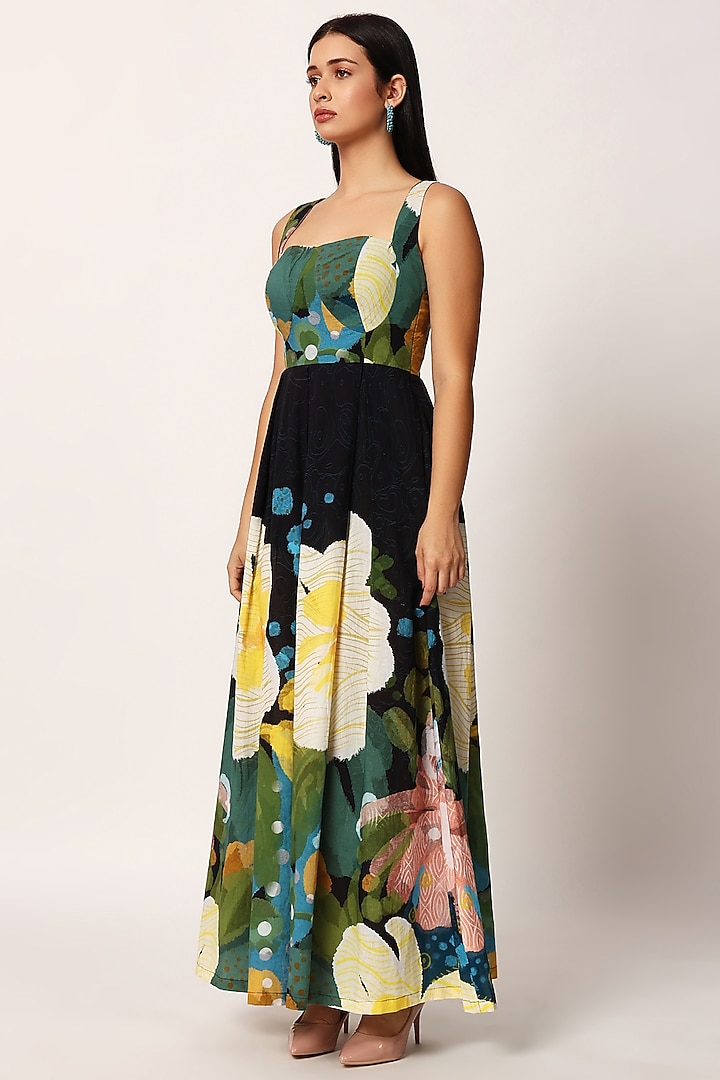 Multi-Colored Cotton Floral Printed A-Line Summer Dress by RUHR INDIA at Pernia's Pop Up Shop