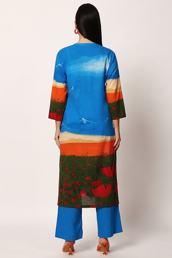 Multi-Colored Cotton Printed A-Line Kurta Set by RUHR INDIA at Pernia's Pop Up Shop