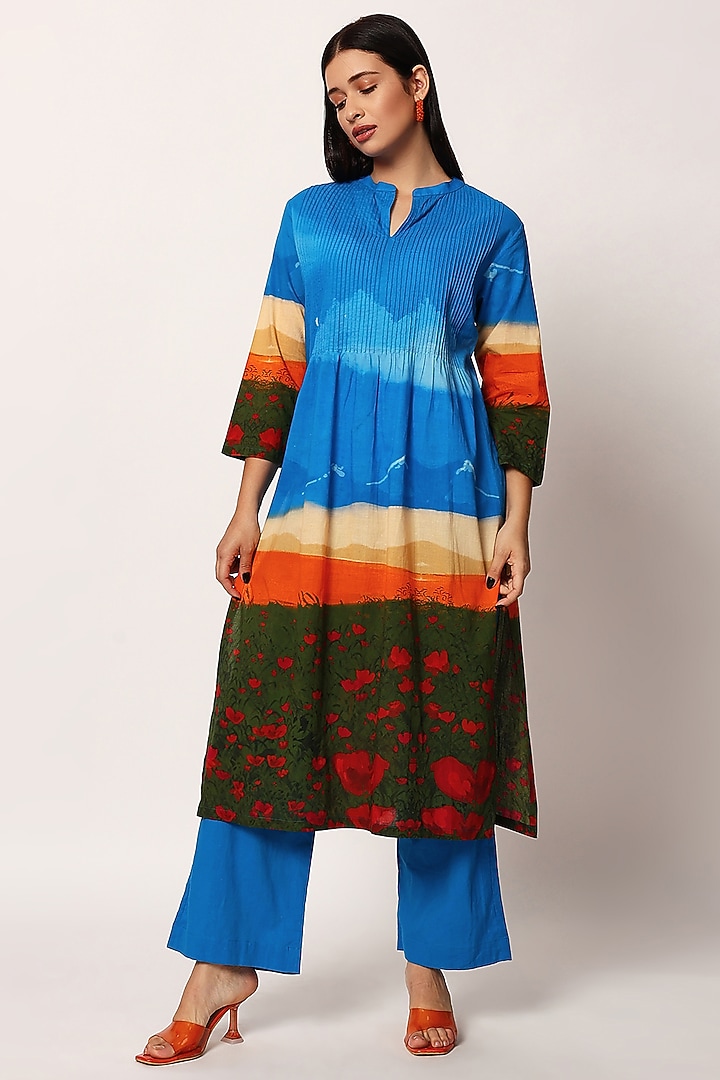 Multi-Colored Cotton Printed A-Line Kurta Set by RUHR INDIA at Pernia's Pop Up Shop